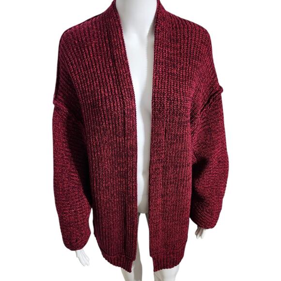 Free People Womens Open Front Long Sleeves Chunky Knit High Hopes Cardigan Red M - Picture 6 of 11